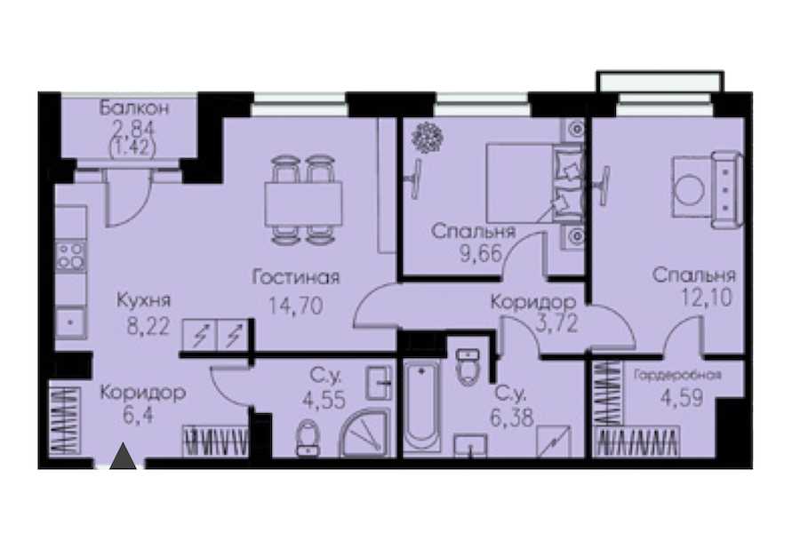 Двухкомнатная квартира в : площадь 71.77 м2 , этаж: 11 – купить в Санкт-Петербурге